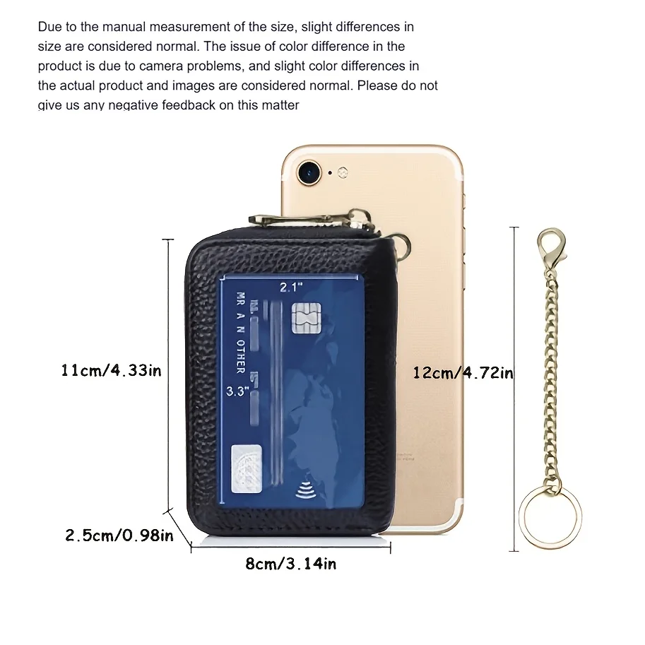 RFID Card Holder PU Leather Double Zipper Card Bag Purse Wallet Multi-solt Bank Card Cover Business Card Clip Wallet with Window
