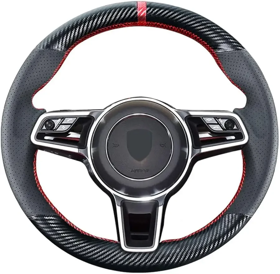 

Carbon Fiber Leather Steering Wheel Cover DIY Hand-Stitch for Porsche Macan Panamera Black Interior Accessories