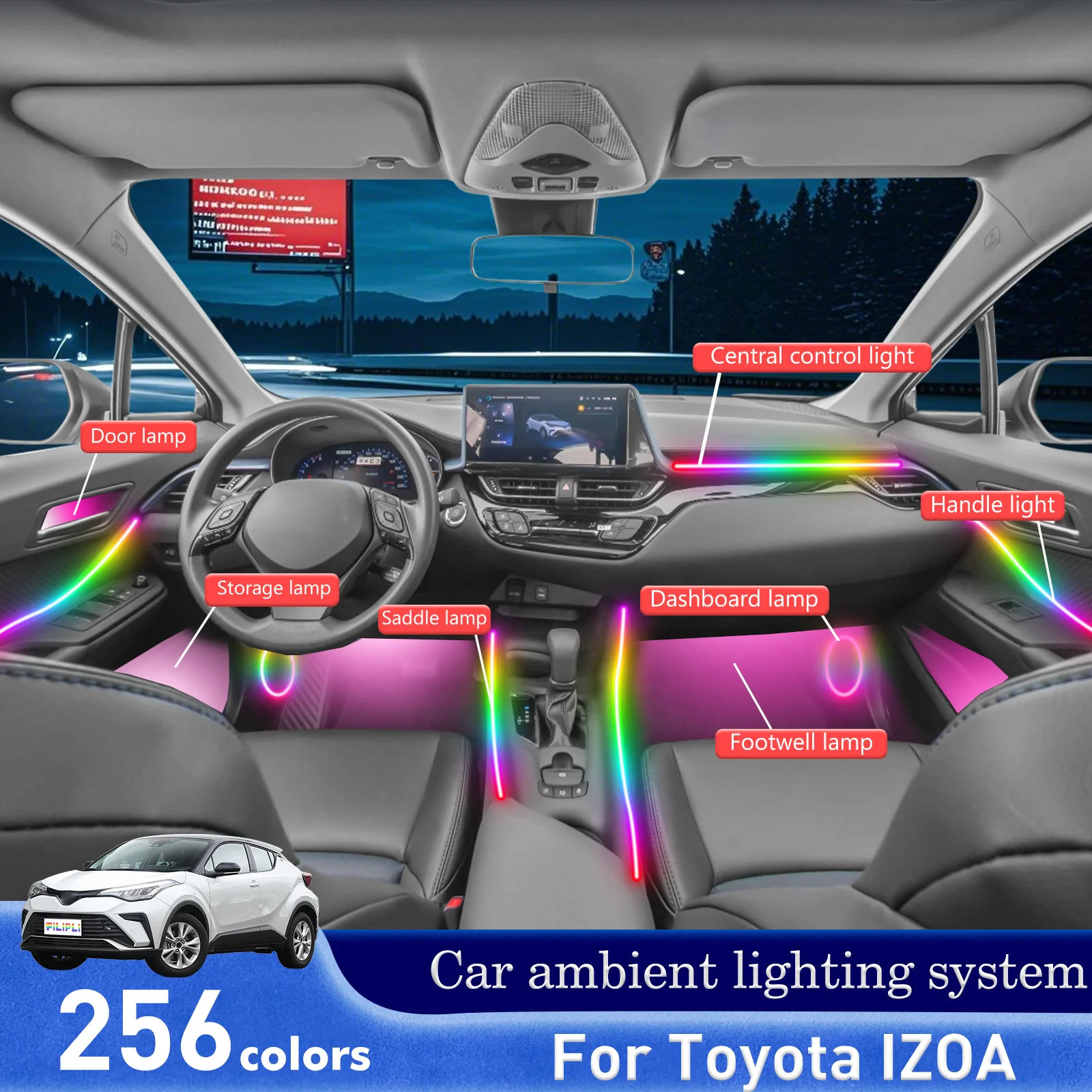 

For Toyota IZOA Luxury Concealed Style Acrylic Vehicle Interior Ambient Lighting RGB Sound Sync Mobile APP Operation