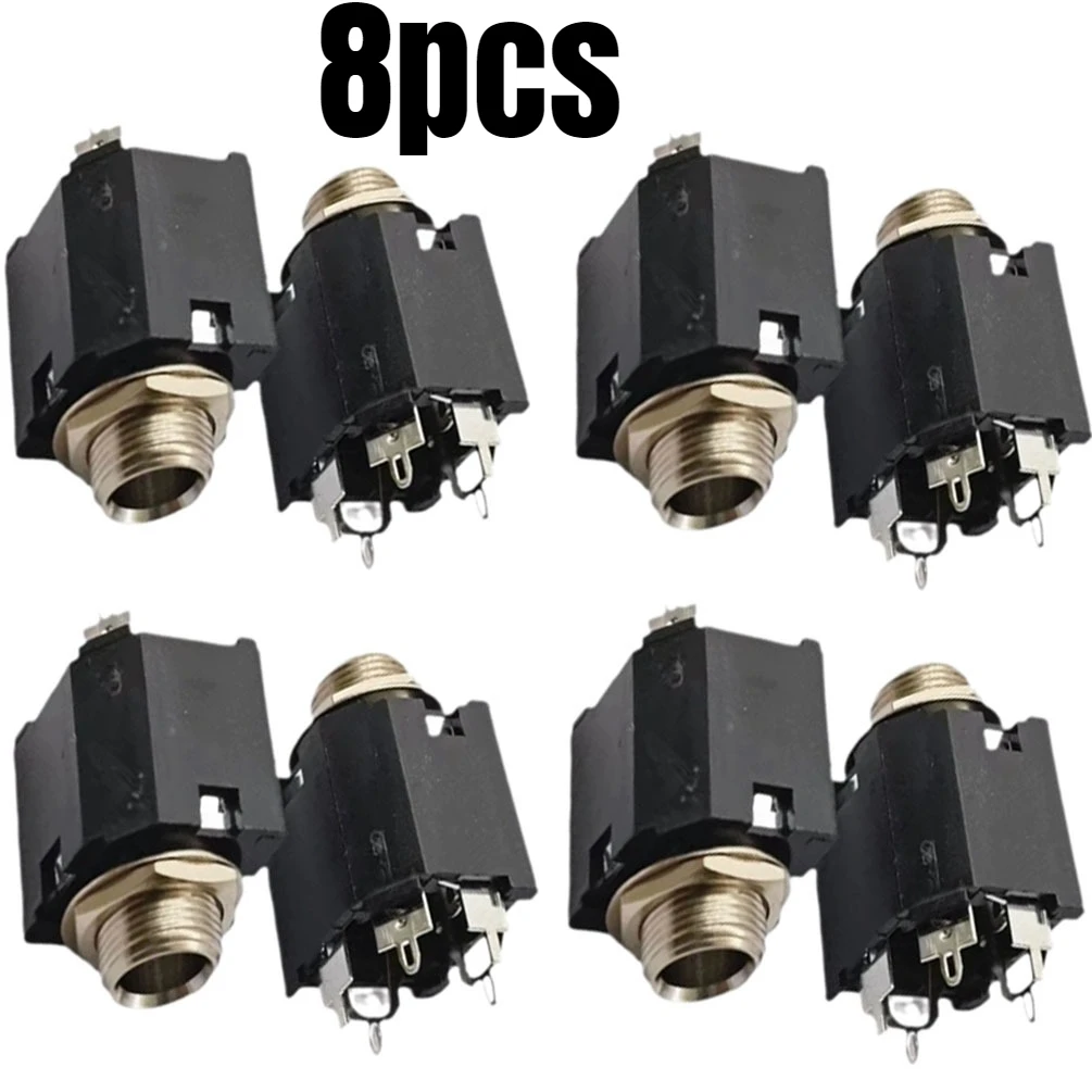 8PCS Full Copper 6.35mm 6.5mm Stereo Audio Socket 3 Pole with Switch for Guitar Microphone Recording Device