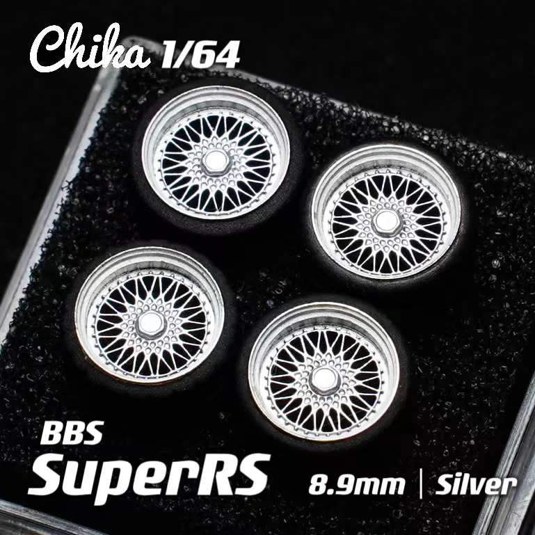 1/64 Chika  Wheels with Rubber Tires Model Car Modified Parts BBS RS  JDM VIP For Hotwheels Tomica MiniGT （Supplied with axle）