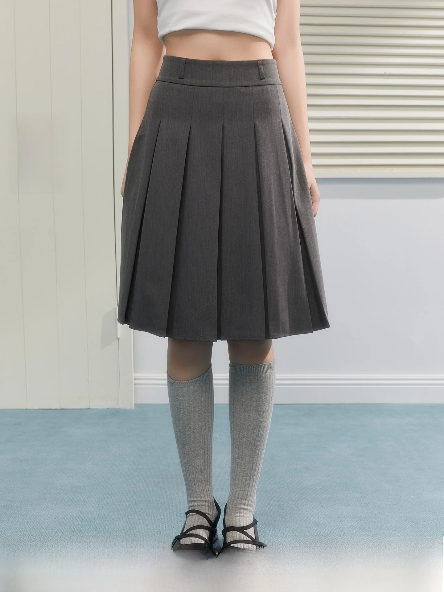 

Юбка миди STA Spring Summer Miu Sle College Wind Suit с высокой талией, приталенная, А-силуэт, из полиэстера, женская