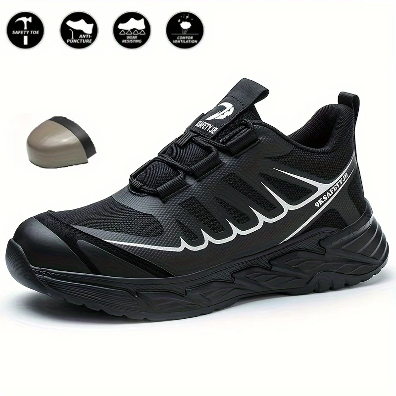 Men's Protective Puncture Proof Steel Toe Shoes, Lace Up Comfy Sneakers, Perfect For Constructional Safety Workout Activities