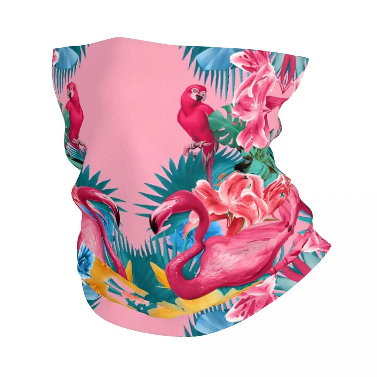 Flamingo And Tropical Garden Scarf Neckerchief Neck Face Mask Polyester