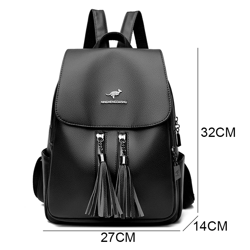 High Quality Soft Leather Backpacks For Women Solid Color Simple Girls School Bags Vacation Casual Travel One Shoulder Backpack