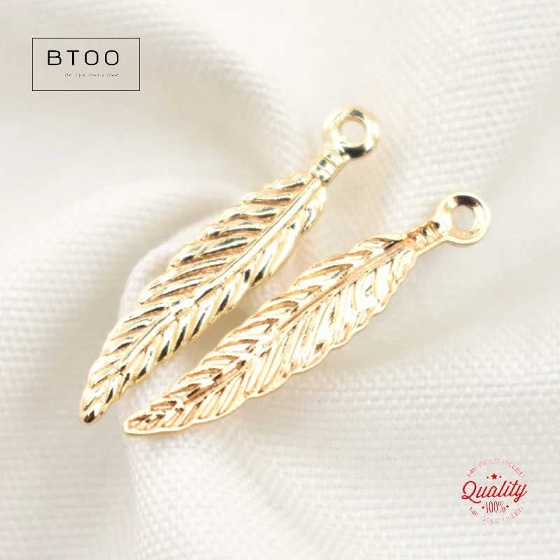 Real 14K Gold Filled Feather Charm Gold Leaf Pendant For Bracelet Necklace Earring DIY Jewelry Findings Jewelry Accessories