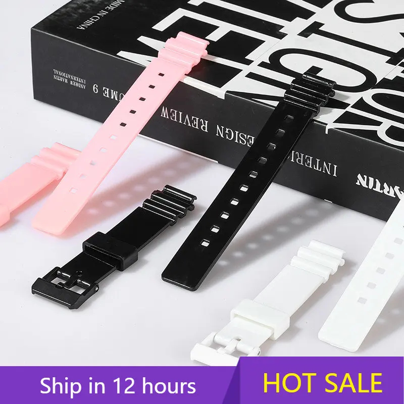 Resin Strap For Casio LRW-200H 14MM Women\'s Sports Waterproof Black White Pink Replacement Watch Accessories