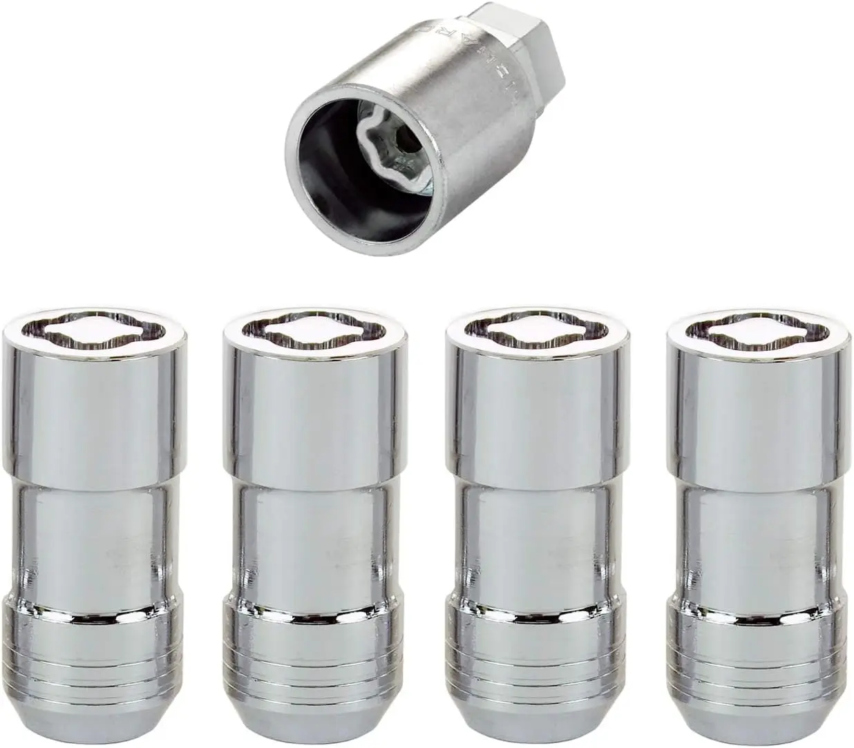 

Wheel Locks M14x1.5 Chrome Cone Seat Lug Nuts Set of 4 with Key, Dual Hex 21mm & 22mm, Anti-Theft Security for Steel or Aluminum