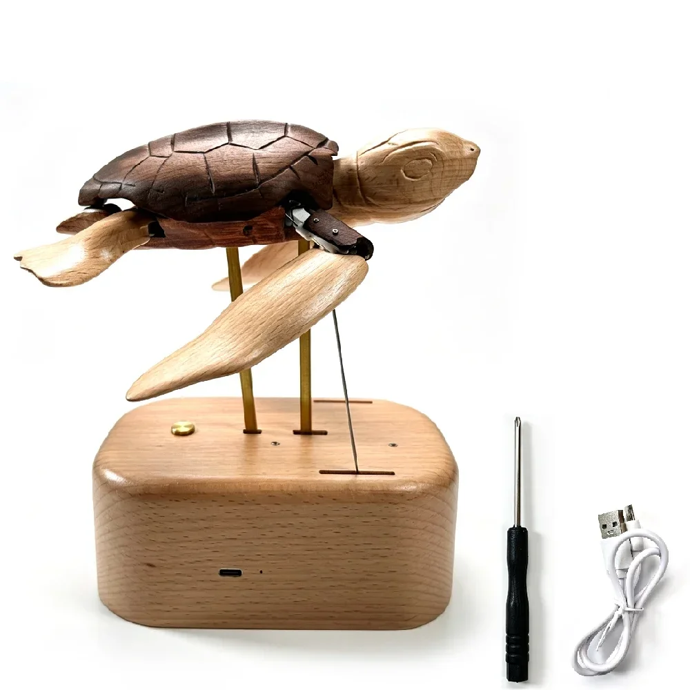 Wooden Sea Turtle Model,Dynamic Mechanical Sculpture,Automaton Ocean Creature Decor, Stress Relief Desk Ornament Gift for Adults