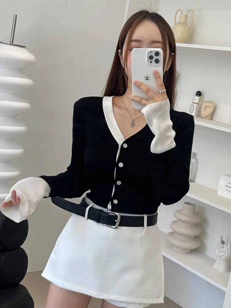 Ele fino ajuste de malha aberta cardigan feminino outono inverno novo sle v ne camada base personali camisola francês sle