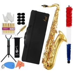 SLADE Gold Tenor Saxophone B Flat Tenor Sax Set Woodwind Instrument with Carrying Case Mouthpiece Cleaning Brush Parts