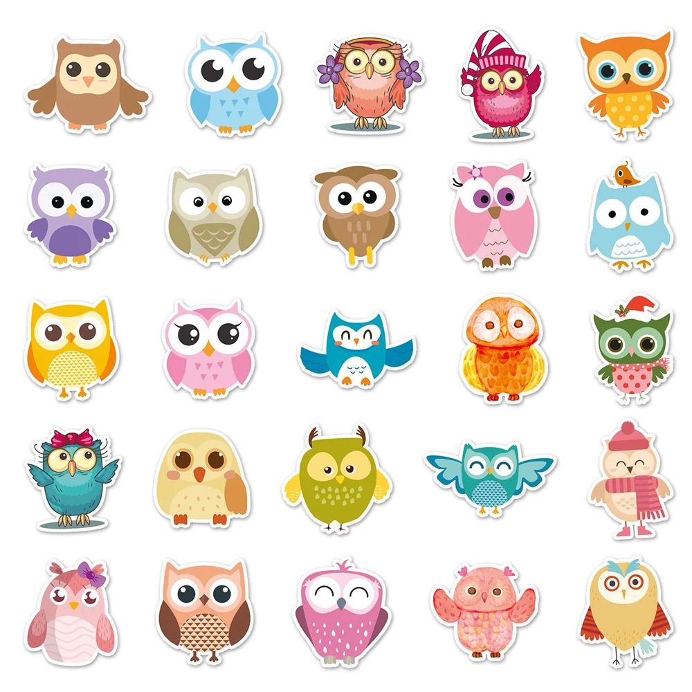 10/30/50PCS Cartoon Owl Animal Personality Graffiti Creative Sticker Desk Refrigerator Skateboard  Waterproof  Sticker Wholesale