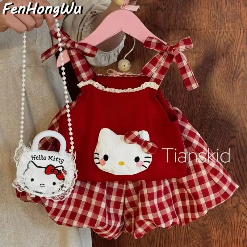 

Sanriou Sling Vest Short Skirt Two-Piece Set College Style Summer Clothing Girl Jk Cotton Child Cute Cartoon Festival Gift
