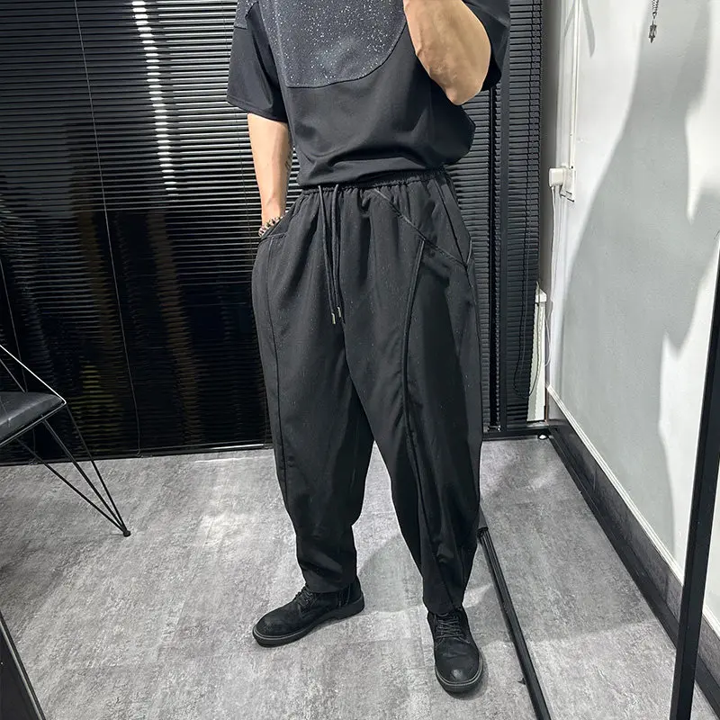Avant-Garde Loose Retro Black Pants Men's Washed Solid Color Straight Drooping Stretch Sports Casual Bloomers