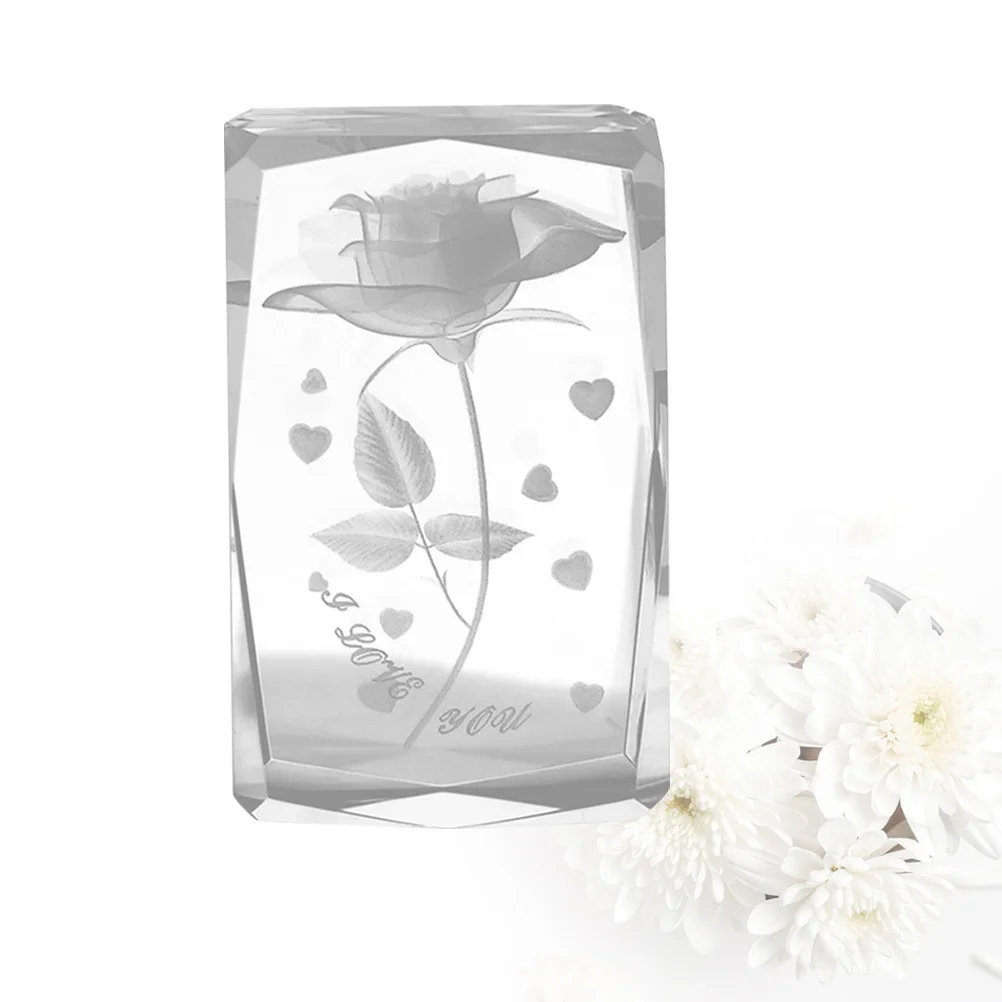 

Engraved Glass Rose Crystal 3D Heart Love Base Handcrafted Yang Energy Reflector Decoration for Mothers Day Wedding Birthday