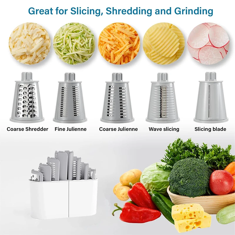 5 in 1 Rotary Cheese Grater Shredder Kitchen Mandoline Vegetable Julienne Slicer Waffle Cutter Nut Chopper for Kitchen Supply