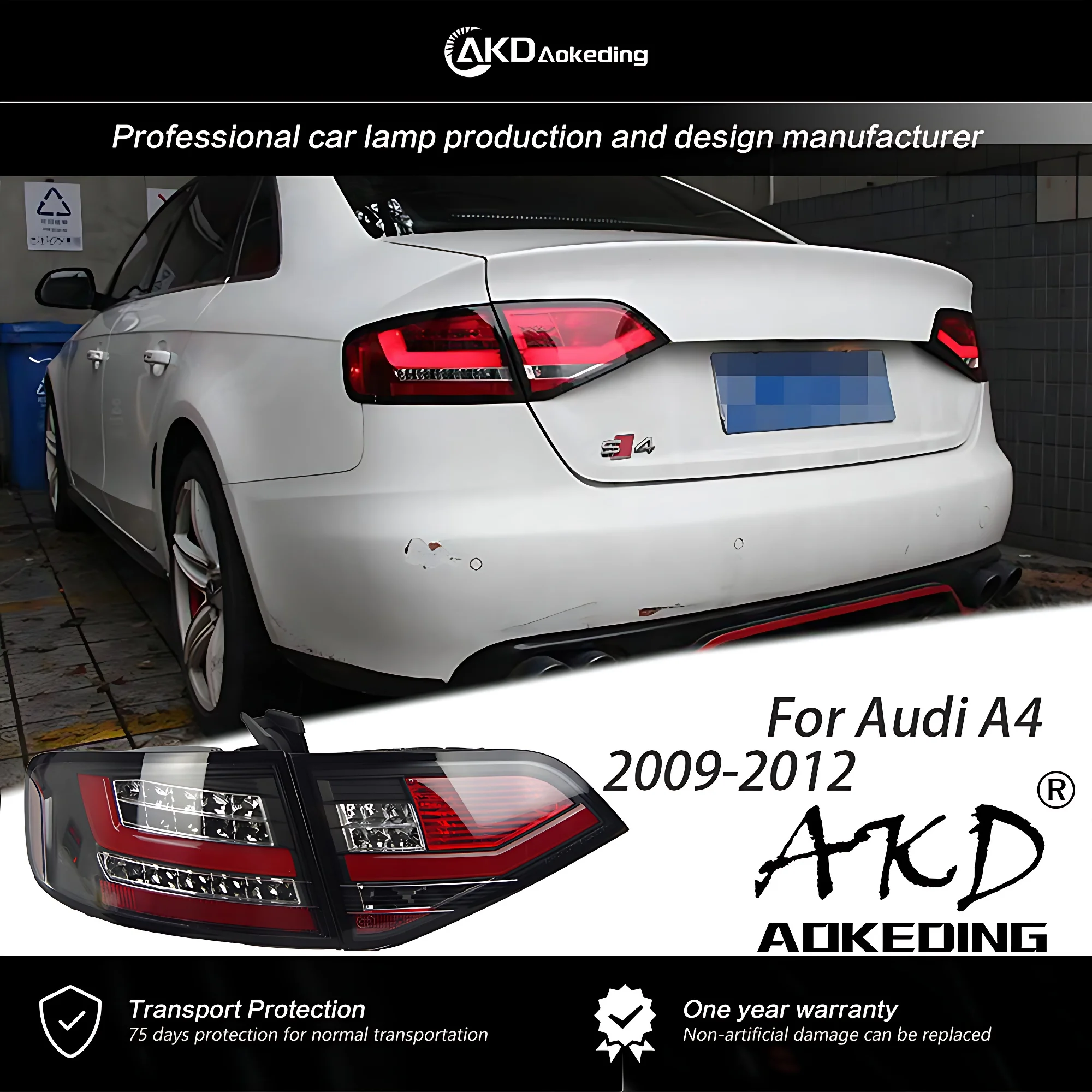 Задний фонарь AKD для Audi A4 B8 Задние фонари 2009-2012 A4L Светодиодный задний фонарь LED DRL в сборе Обновление динамического сигнала Авто аксессуары