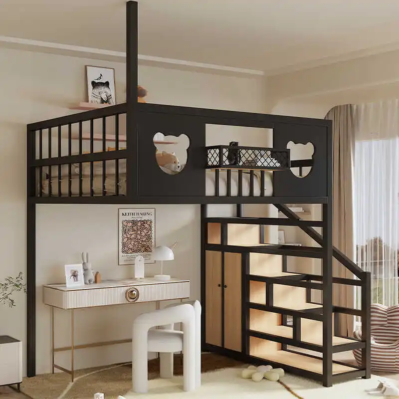 

Elevated bed sheet suspended small apartment loft ceiling space saving, duplex cartoon