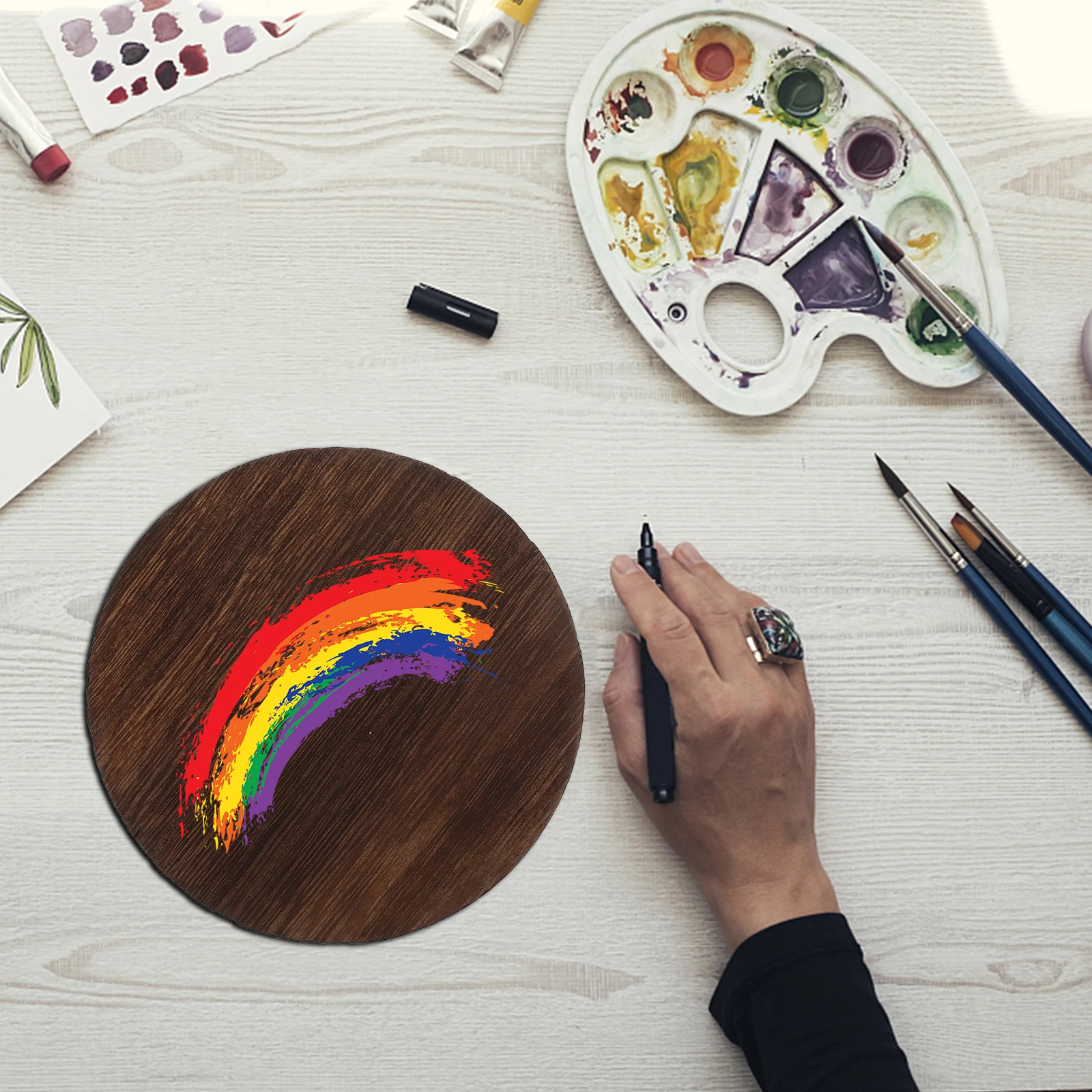 

5pcs Carbonized Solid Stands Multifunctional Display Stands Crafts Diy Slices Natural Round Coasters Unfinished Wooden Discs For