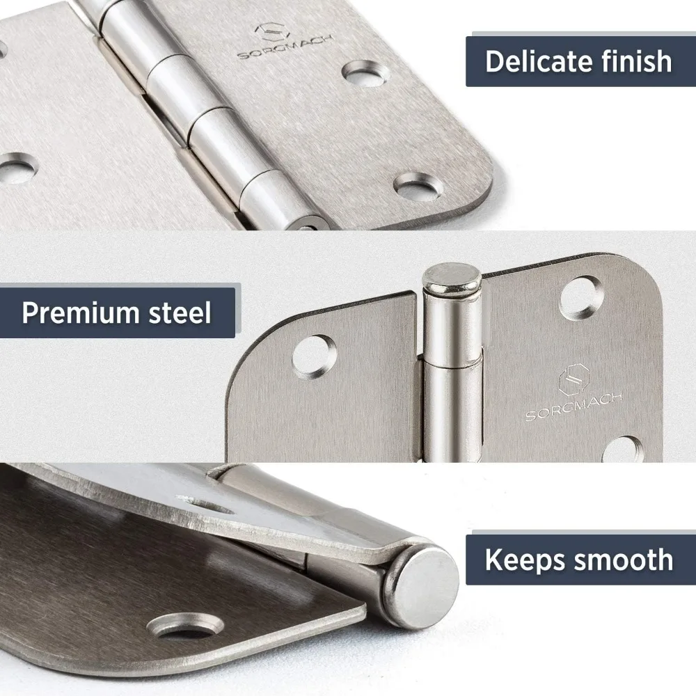 مفصلات أبواب داخلية 3.5 من النيكل الساتان مع 5/8 زوايا نصف قطر - 30 عبوة لتحسين المنزل #4