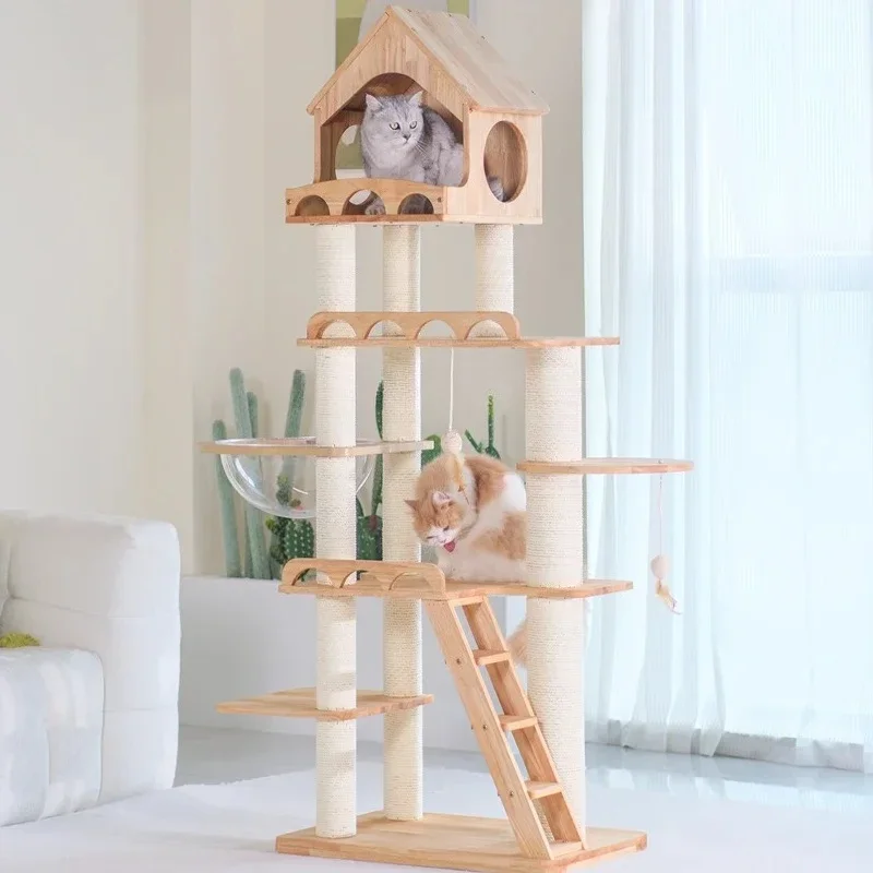 Solid Wood Cat Climbing Frame Large Luxury Nest Tree Integrated Jumping Platform Scratching Pole Toy