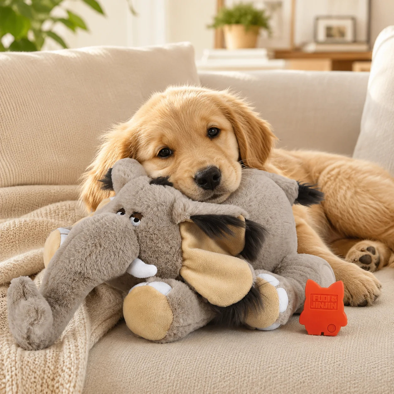 Dog Heartbeat Toy for Puppy Anxiety Relief, 17.7 Inch Plush Elephant Calming Toy, Comfort Sleep Pillow for Crate Training Puppie