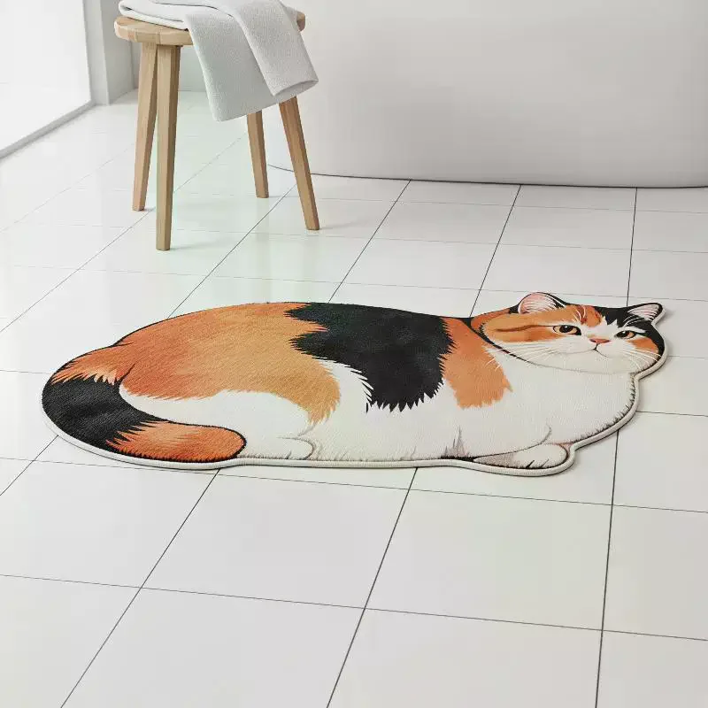 Cute Cat Shaped Diatomite Bath Mat Super Absorbent Anti-Slip Quick Dry Floor Pad for Bathroom Pet Feeding Area Too