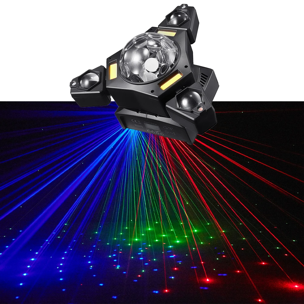 Mini Moving Head LED Beam Light RGB Laser Projector Strobe 3in1 Disco with Magic Ball Rotating Flash Stage Light Remote Control