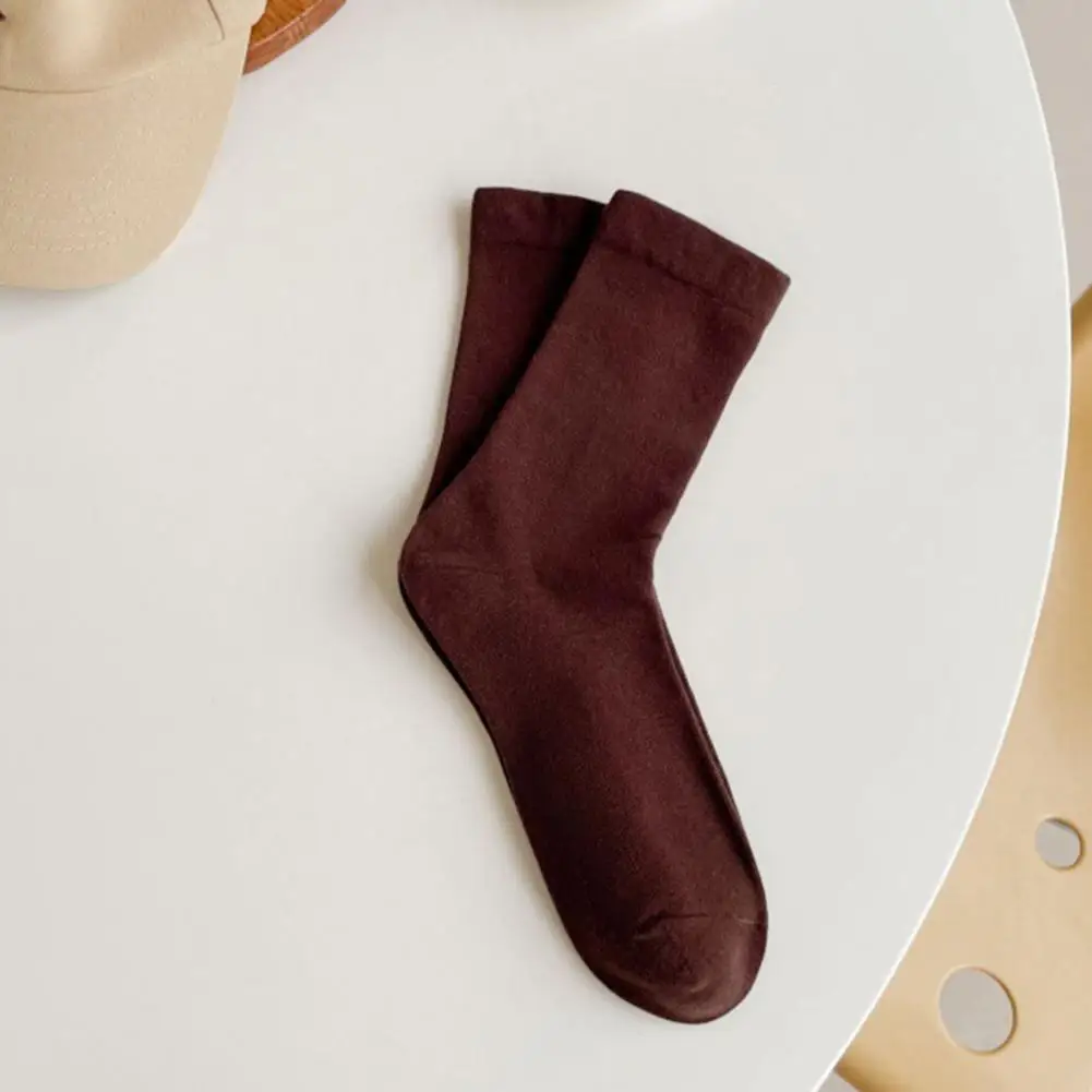 Breathable Everyday Socks 5 Pairs Solid Color Cotton Socks Set Moisture Wicking Breathable Crew Socks Stretch Mid-calf for Women