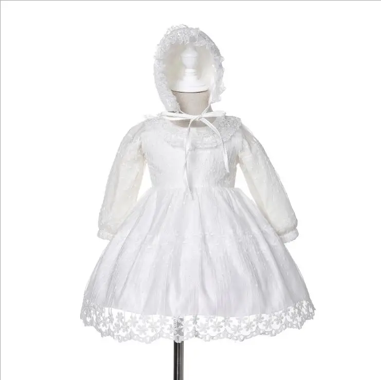 El más nuevo vestido de cumpleaños para niña, vestido de Navidad para fiesta de manga larga, ropa Formal blanca para niño recién nacido, ropa para