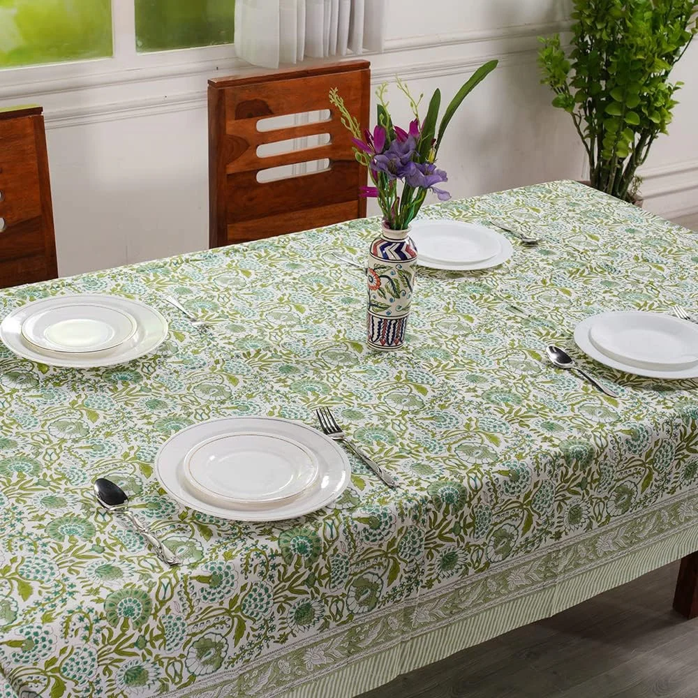 Elegant blue green printed tablecloth Floral leaf tablecloth Waterproof decoration for family kitchen table