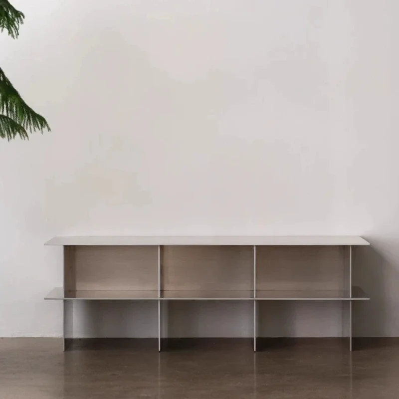Stainless steel TV cabinet, brushed texture of side cabinet, minimalist industrial style