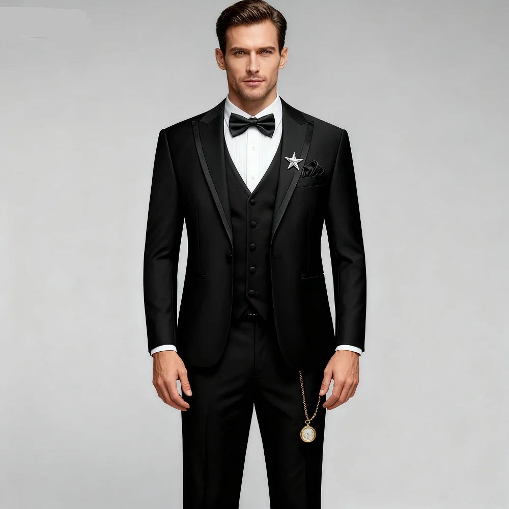 

Men's Black 3-Piece Suit Slim Fit Elegant Formal Casual Ensemble Jacket Vest Pants Business Wedding Dance - Complete Outfit Set