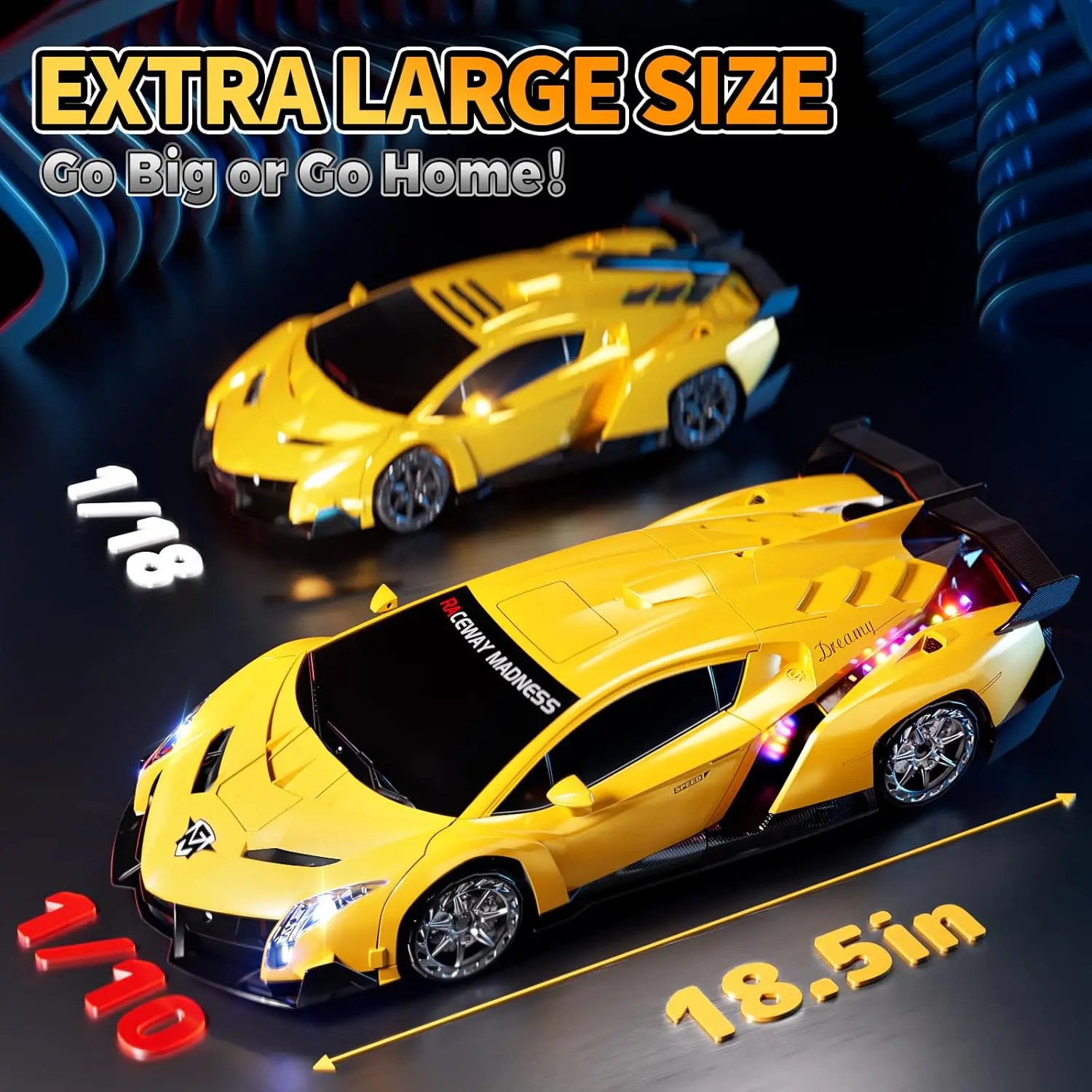 Remote Control Car 1:10 Scale Large Size Transformable, Gesture Sensing 2.4GHz RC Vehicle, One-Button Deformation Robot with LED Lights, Transforming Toy for Kids Ages 8-12 Boys Gift