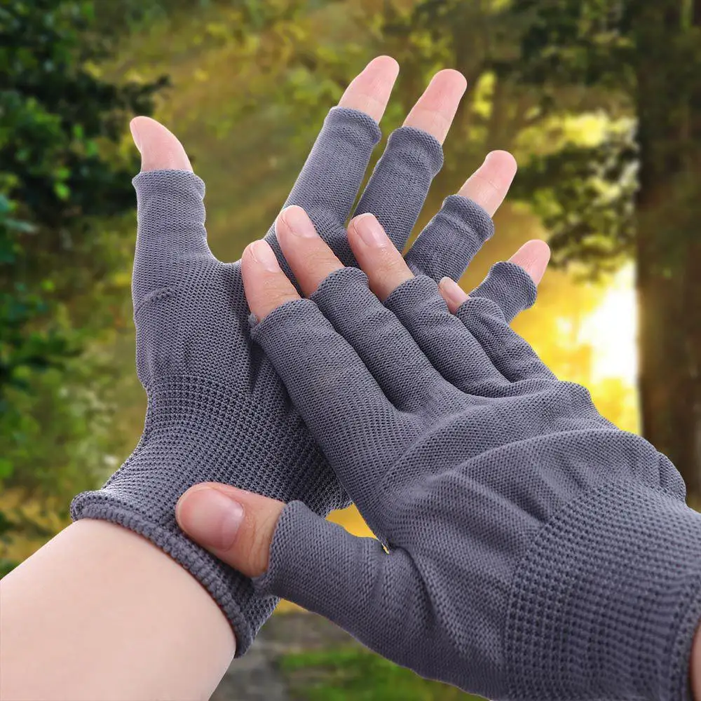 Summer Ultra-Thin Gloves Show Two or Three Fingers Tea Picking Gloves Nylon Sport Fishing Gloves Working Fingerless Gloves