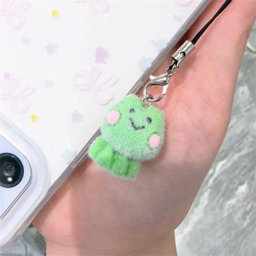Cute 3D Frog Keychain Flocking Animal Pendant Phone Lanyard Hanging Keycord Charm Key Chains DIY Accessories Gifts ﻿