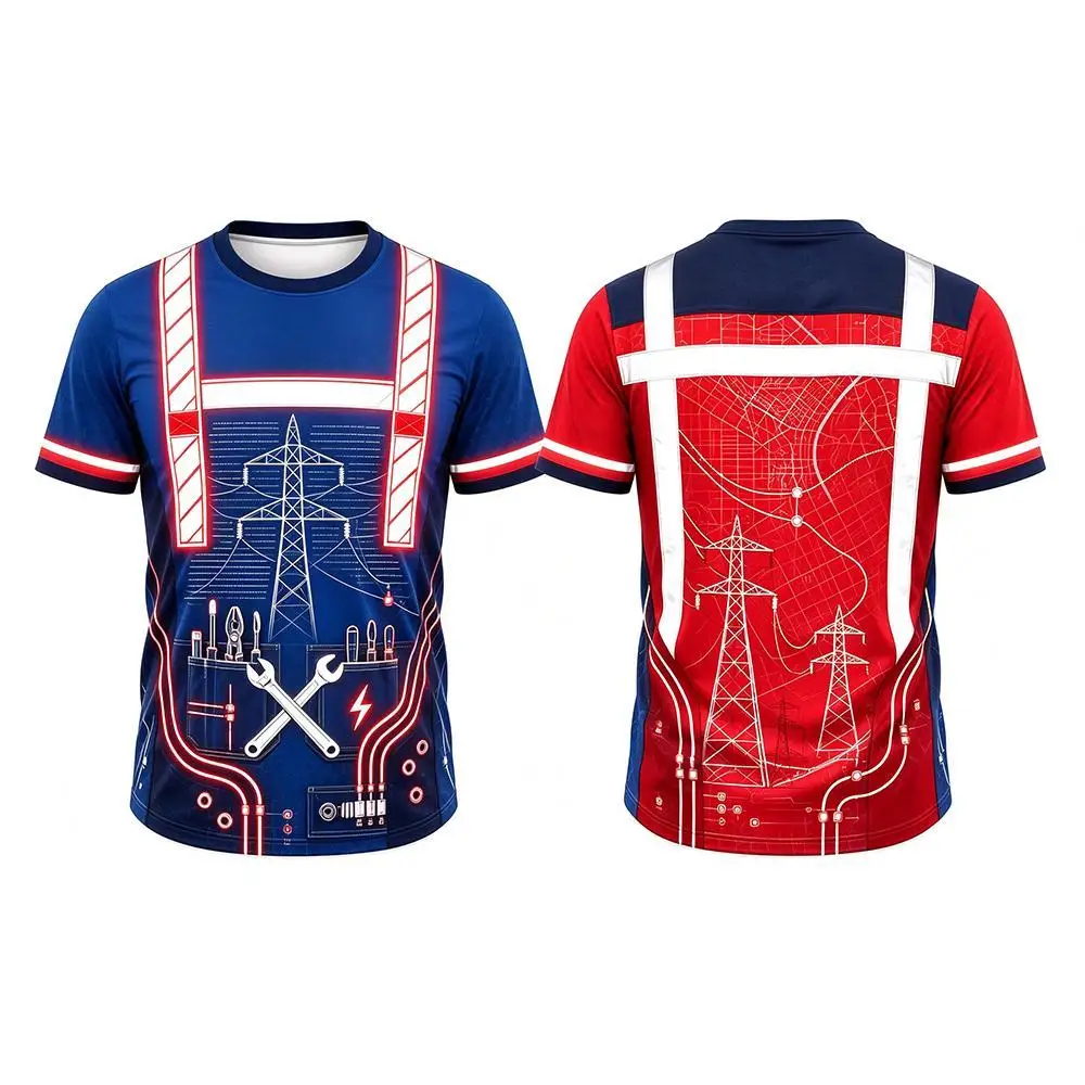 Power Lineman 3D All Over Print T Shirt Men Safety Stripe Power Tower Graphic Electrician Breathable Short Sleeve Work Tee