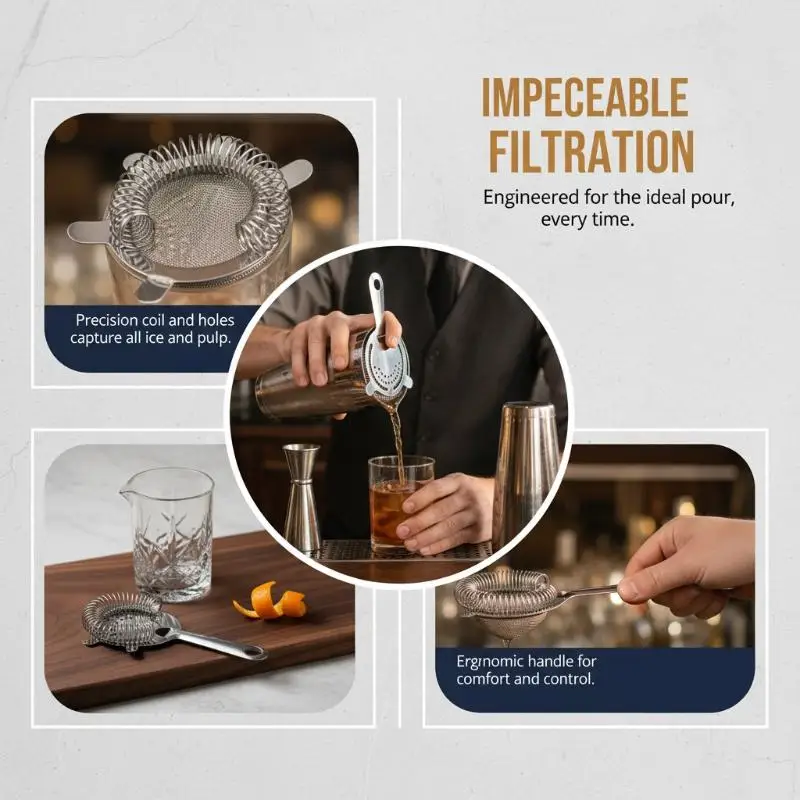 Colador de Cócteles de Acero Inoxidable con Resorte de Alta Densidad para una Preparación de Bebidas Maestrosa