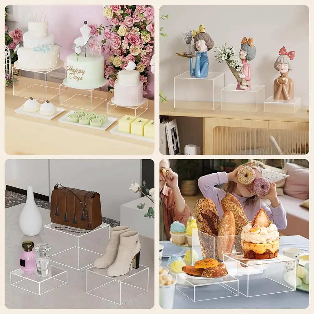 3-teilige Acryl-Buffet-Riser, Lebensmittel-Display-Ständer für Buffettisch, Dessert-Würfel-Boxen mit hohlem Bot für Party-Lebensmittel-Display,