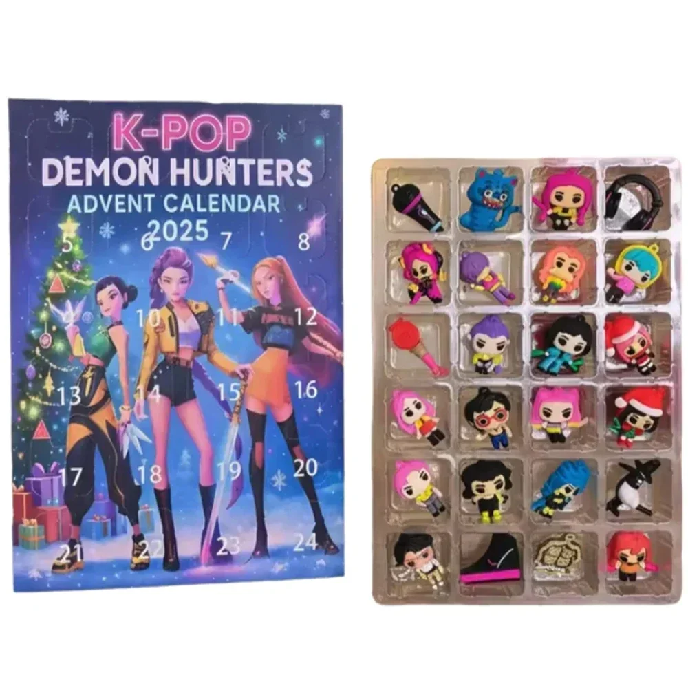 

Kpop Demon Hunters Рождественский адвент-календарь Huntrix Rumi Mira Zoey SAJA Мальчики Дерпи Тигр слепая коробка игрушки новогодний декор подарки