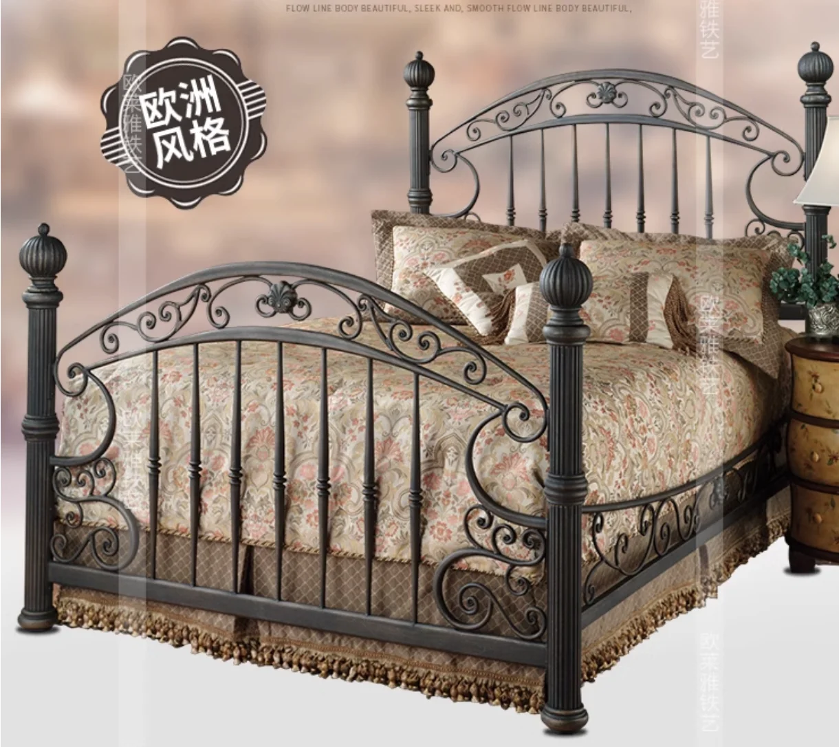 

Wrought iron bed European Princess Bed Single bed Double bed 1.2/1.5/1.8m wrought iron bed