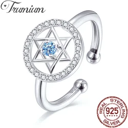 Trumium Jewish Star of David Rings for Women 925 Sterling Silver Blue Zirconia Open Finger Ring Protection amuleto gioielli regali