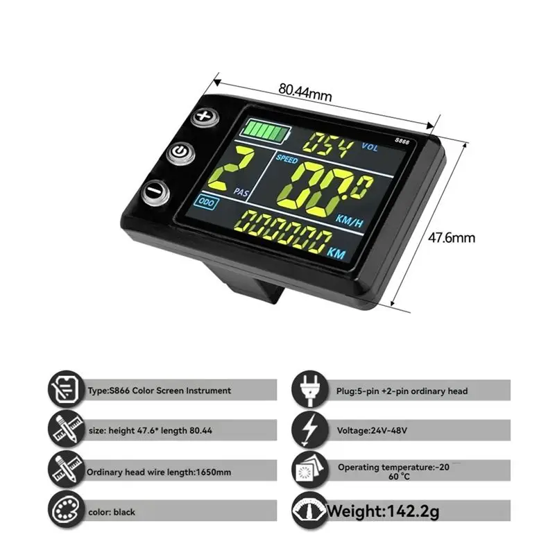 S866 Electric Bike LCD Display Dashboard SM5+2PIN +20A 36V/48V Sine Wave Controller For Mountain Bike Modification Kit