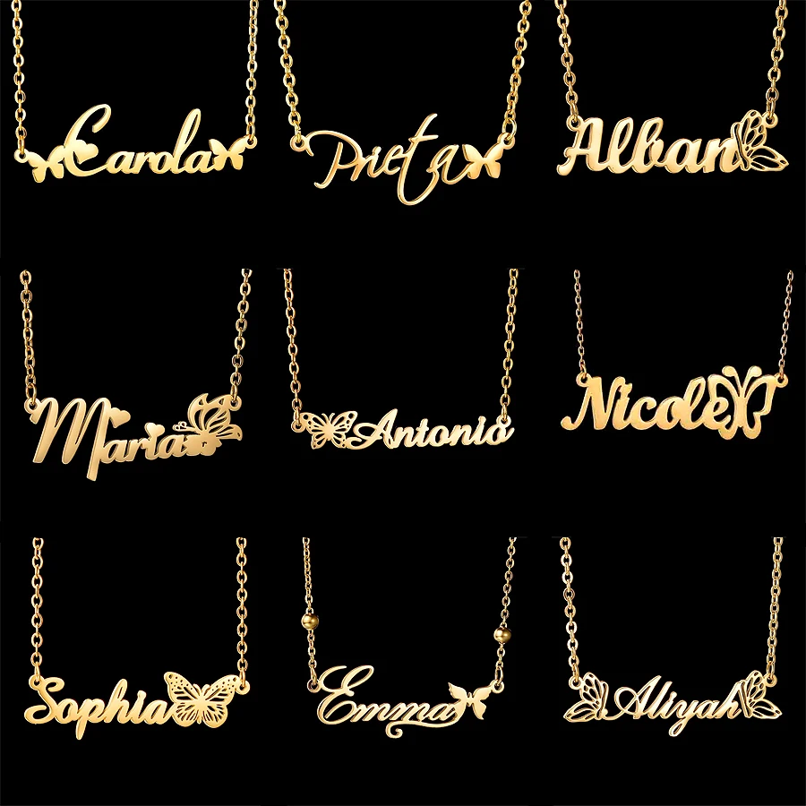Customized Name Butterfly Pendant Personalized Stainless Steel Necklaces Charm Jewelry Making For Women Birthday Gifts Wholesale