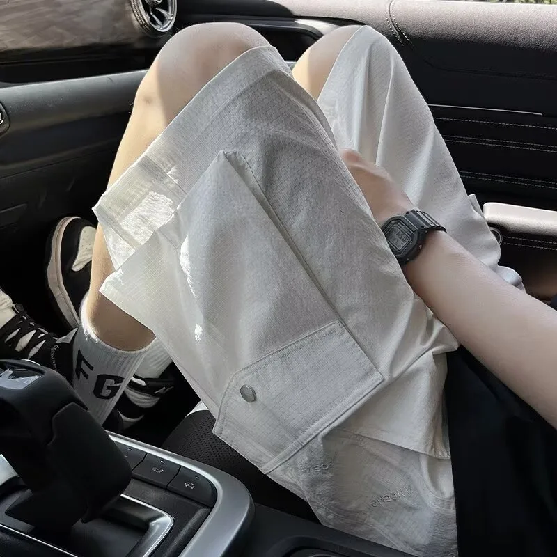 

Ice Silk Five-Point Pants Men's Summer Loose Casual American Retro Workwear orts Versatile Hong Kong Sle Trendy Youth Act...