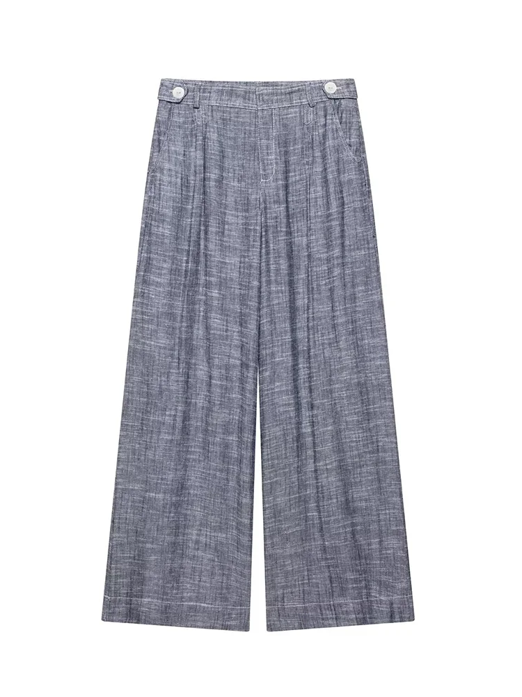 

KUCLUT Women Fashion Grey Pleated Front Zipper Wide Leg Pants Vintage High Waist Full Length Female Chic Lady Trousers