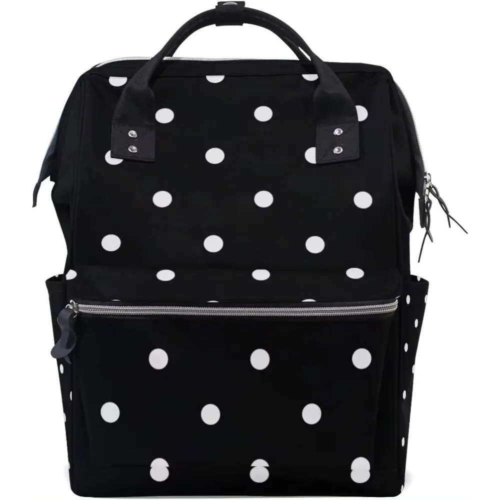 White Black Polka Dot School Backpack Large Capacity Mummy Bags Laptop Handbag Casual Travel Rucksack Satchel for Women