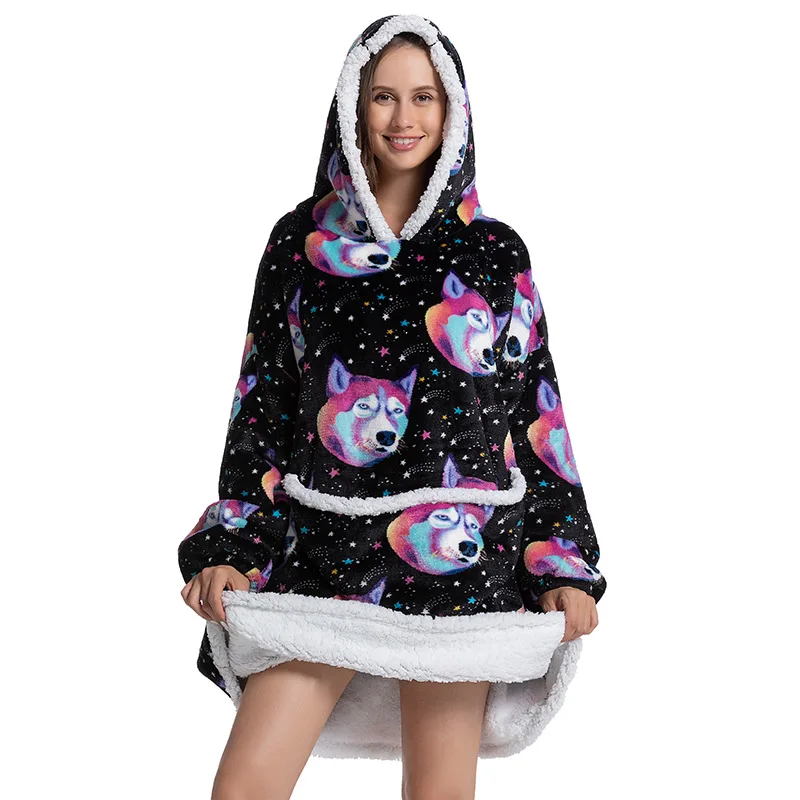 2023 Winter Thickened Plush Hooded Lazy Couple's New Flannel Composite Comfortable Home Animal Pattern Pajamas