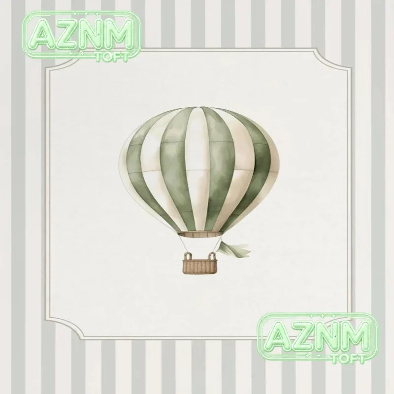Vintage Hot Air Balloon Baby Sheep Cow Teddy Bear Plane Poster Canvas Painting Print Wall Art Sage Green for Room