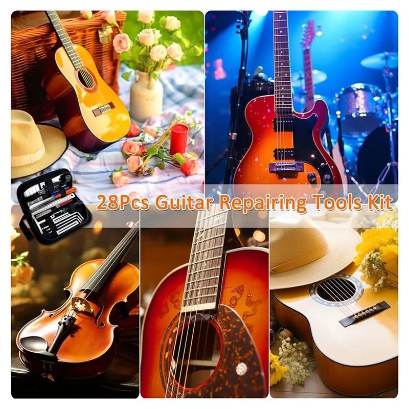 NALFI-Guitar Repair Kit 28Pcs Guitar Tool Kit, Guitar Maintenance Kit With Carry Bag For Acoustic Electric Guitar